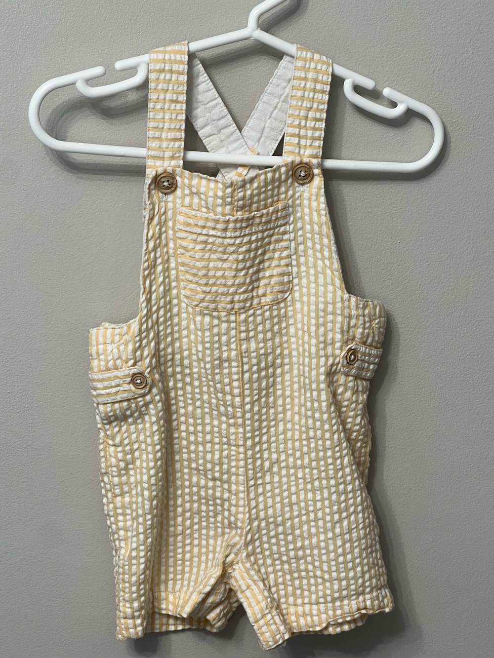 Tommy Bahama Yellow Stripe Seersucker Baby Short Overalls